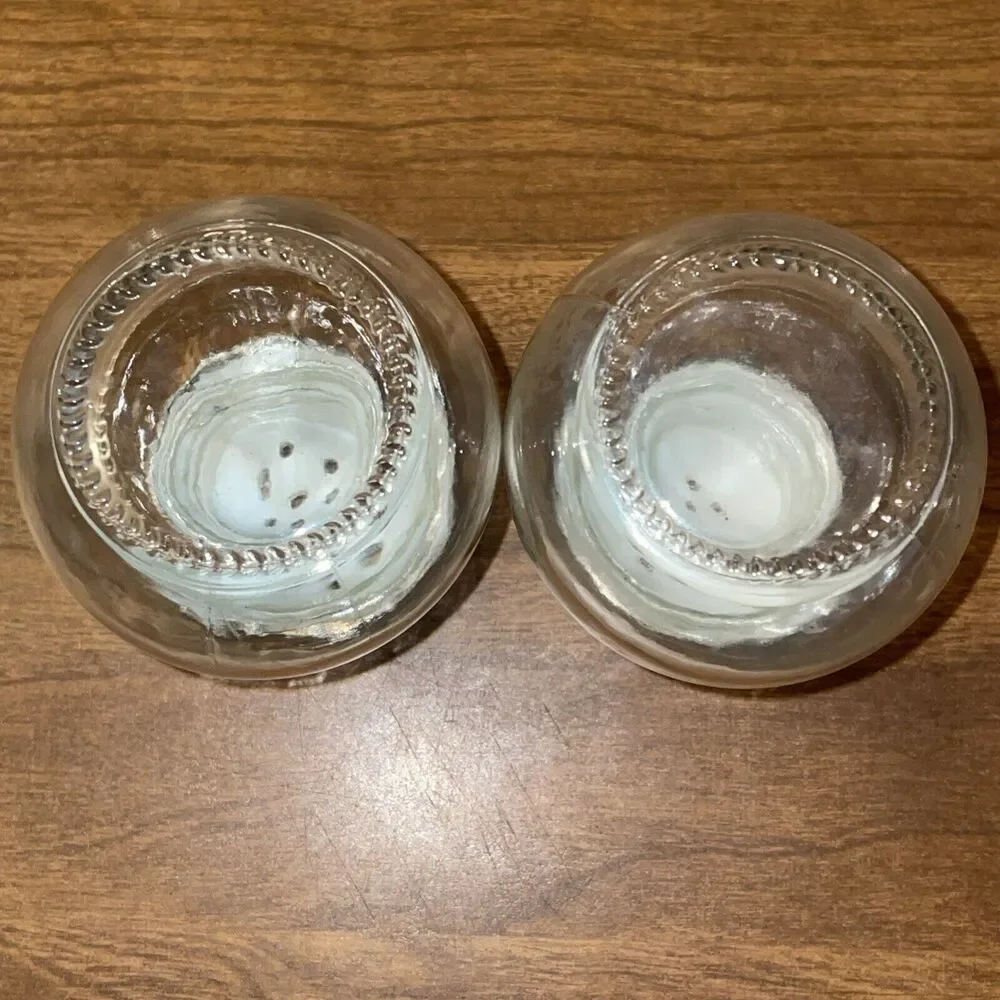 Pair Vintage Salt & Pepper Shakers Plastic Lids Glass Bulbs Unbranded Stained